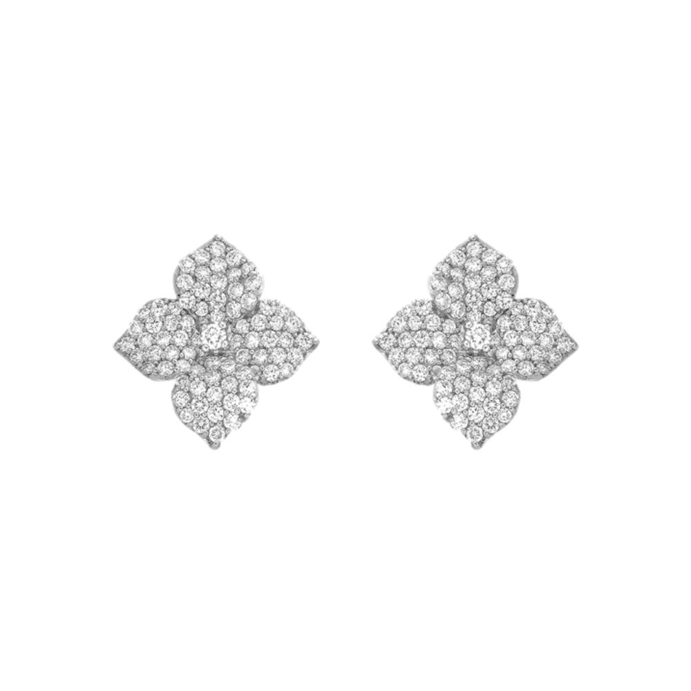 Piranesi 18k White Gold Fiore Small White Diamond Flower Earrings